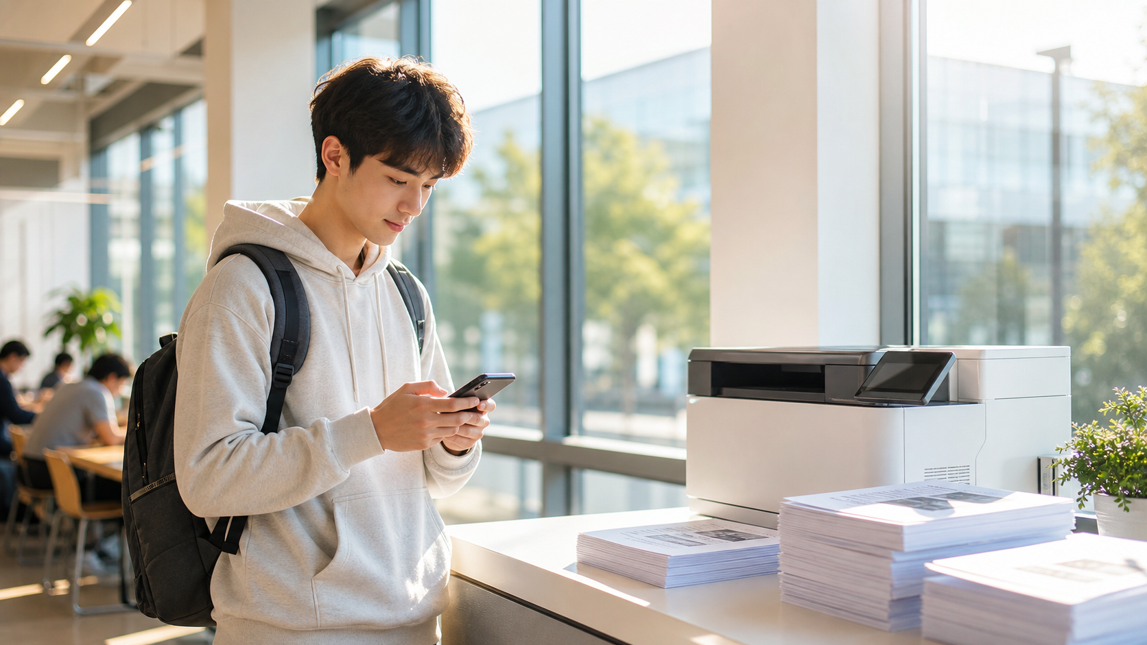 學生使用手機上傳文件 並在校園列印站取件